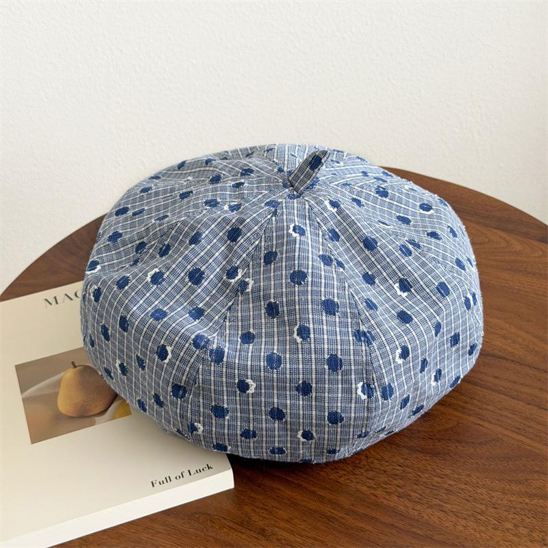 Polka Dot Hole Beret Women's Summer New Versatile Retro Painter Hat Fashion Popular Face Small Star Anise Hat