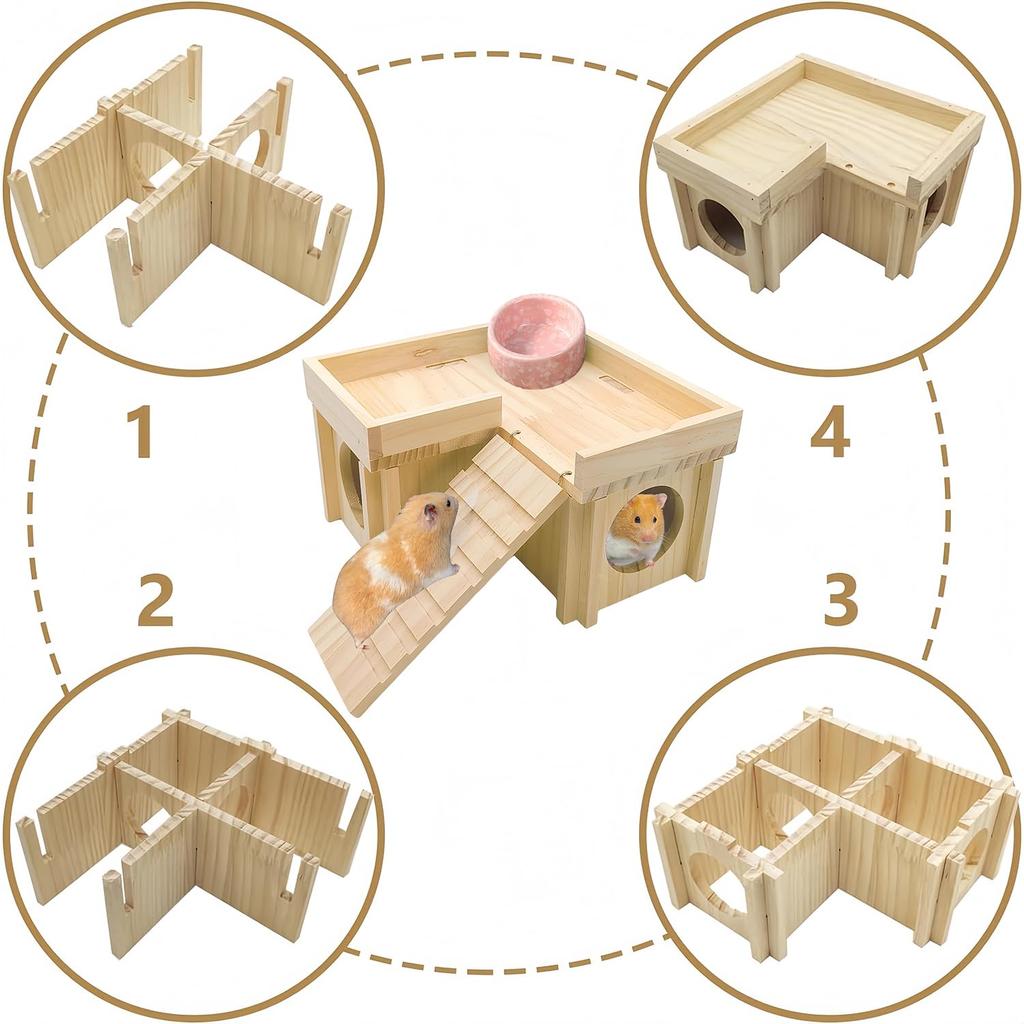 Nelouger Hamster Stage, Hamster Platform, Chinchilla Stage, Shelter House, Hamster Step, Wooden Step Stool, Hamster Steps, Small Animal Toy, Hamster T