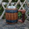 Handcrafted Wooden-Style Barrel Beer Mug with Stainless Steel Lining – Large Capacity