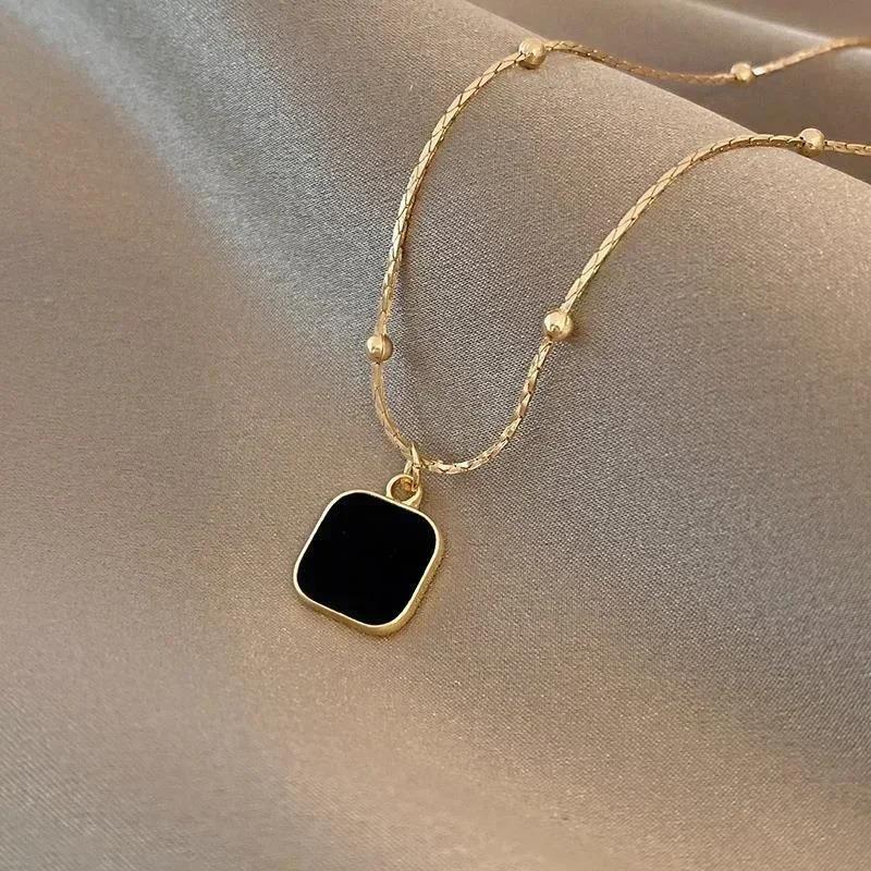 Exquisite Minimalist Black Square Pendant Necklace For Women Charm Necklace  Trend Punk Choker Chains Jewelry Party Gifts