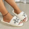 Fashion Crystal Flower Women's Fluffy Slippers Autumn Winter Open Toe Plush Home Slides Women Non Slip Indoor Bedroom Cotton Shoes Woman
