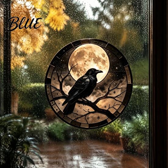 Decorative Window Privacy Film Halloween Raven Moon Static Glass Sticker Removable Decals Vintage Outdoor Stickers Crow PVC Waterproof Cling