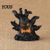 Eerie Tree Bark Lamp Halloween Decoration, Ghost Face Stump Lantern, LED Random Set Glowing Pumpkin Decor, Festival Atmosphere Horror Decoration Resin