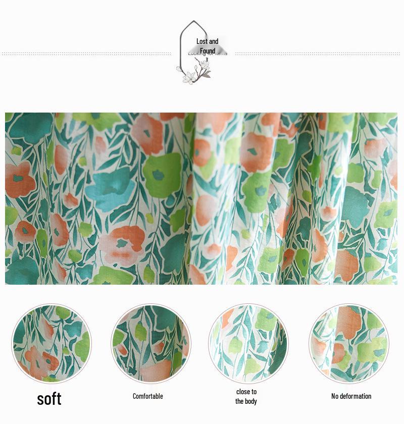 2025 Summer Cotton Linen Patchwork Long Dress: Slimming, Loose Fit, Printed, Large Hem