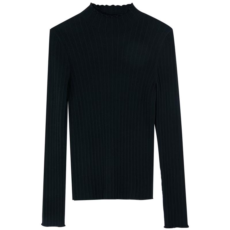 Sancai Women s Plus Size Ruffle Trim Semi-High Neck Knit Sweater 3XL