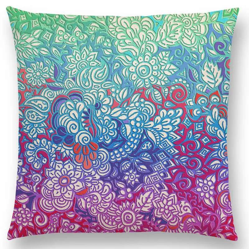 Neu Wunderschönes Blatt Blume Herrliches Florales Doodle Buntes Dekoratives Muster Mandalas Auto Kissenbezug Sofa Überwurf Kissenbezug
