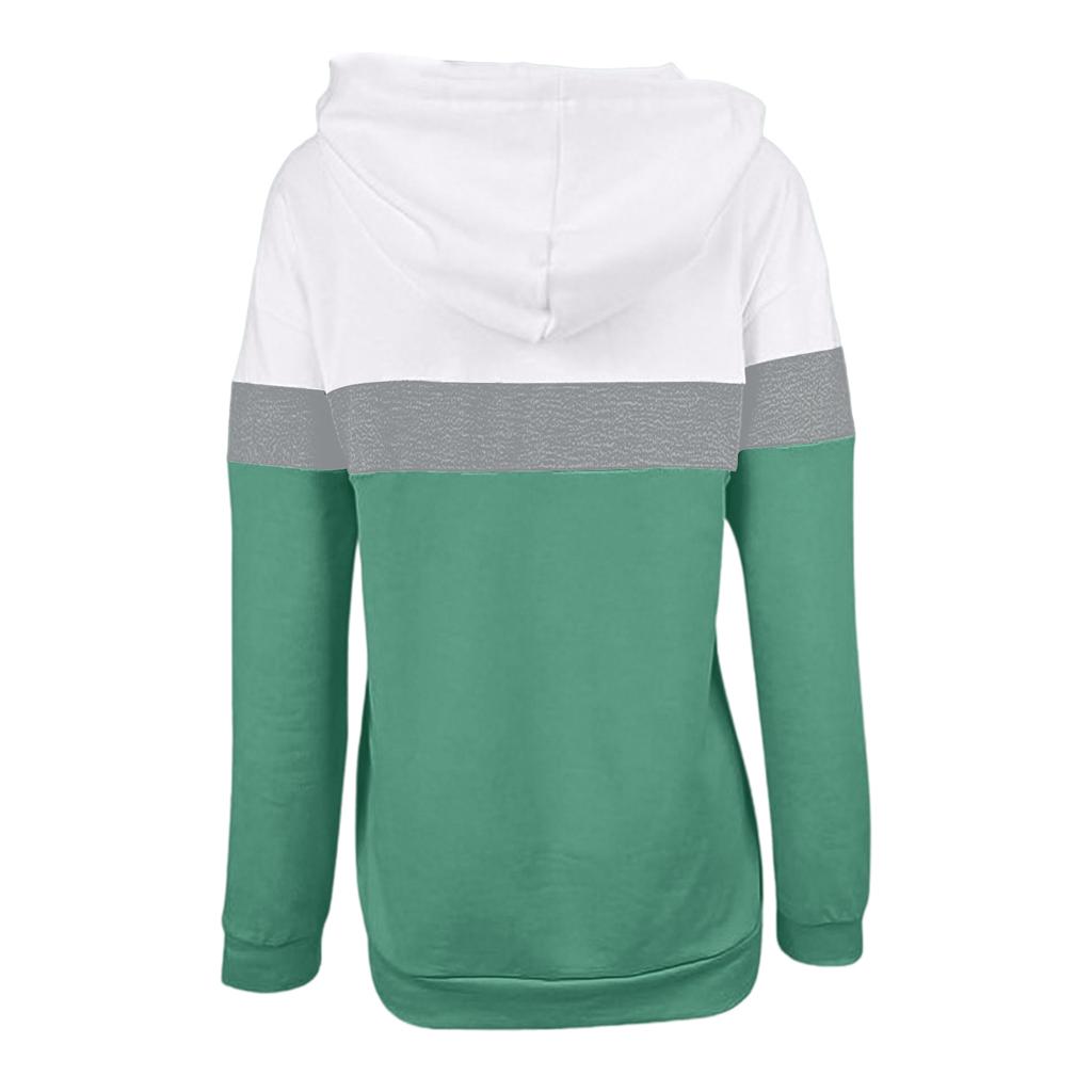 Women's Casual Drawstring Loose Long Sleeve Color Block Hooded Top