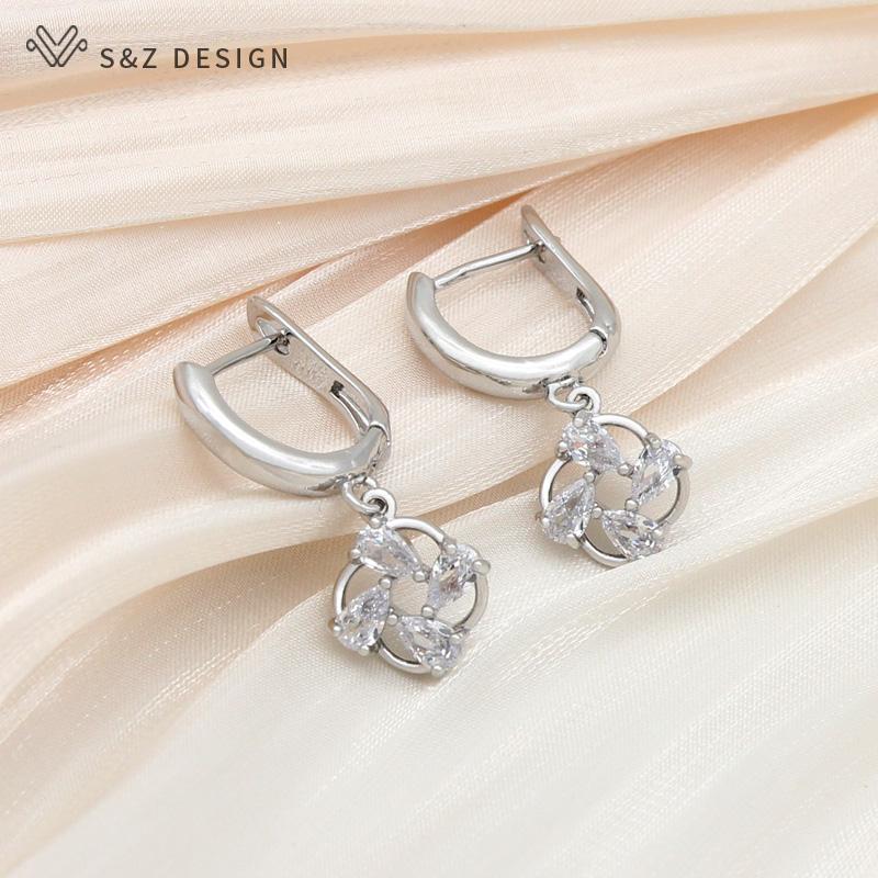 Trendy Elegant Natural Water Drop Zircon Dangle Earrings Rose Gold Color Jewelry Sets For Women Personality Party  Pendant Necklace