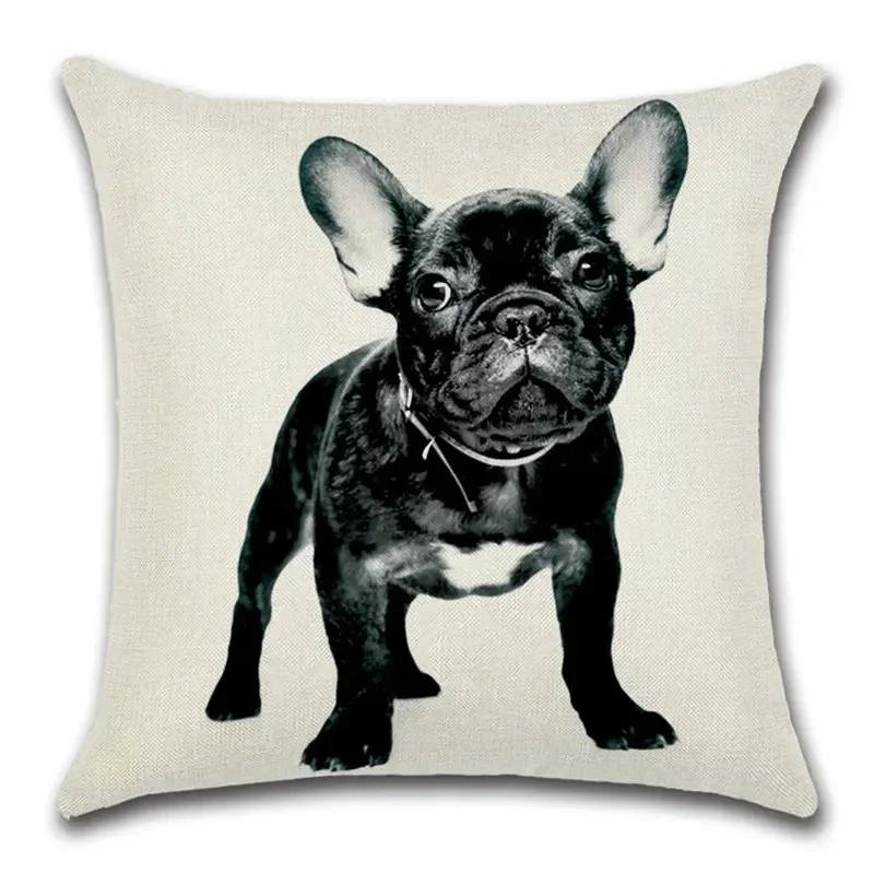 French Bulldog Cushion Cover Cotton Linen Cute Dog Decorative Cushions for Sofa Home Decoration Pillow Case 45*45
