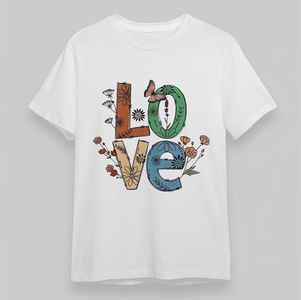 

Men s T-Shirt Love Floral Butterfly Romantic Tee Cotton Short Oversize White Tee 4XL
