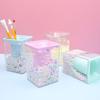 1pc Creative Desktop Large Capacity Squar Shape Pencil Case Cute Foam Ball Style Transparent Pen Holder Decoration Storage