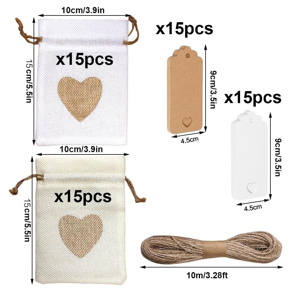 

30pcs Linen Gift Bags Heart-shaped Jewelry Storage Bags Party and Wedding Gift Bags Drawstring Bags 30pcs
