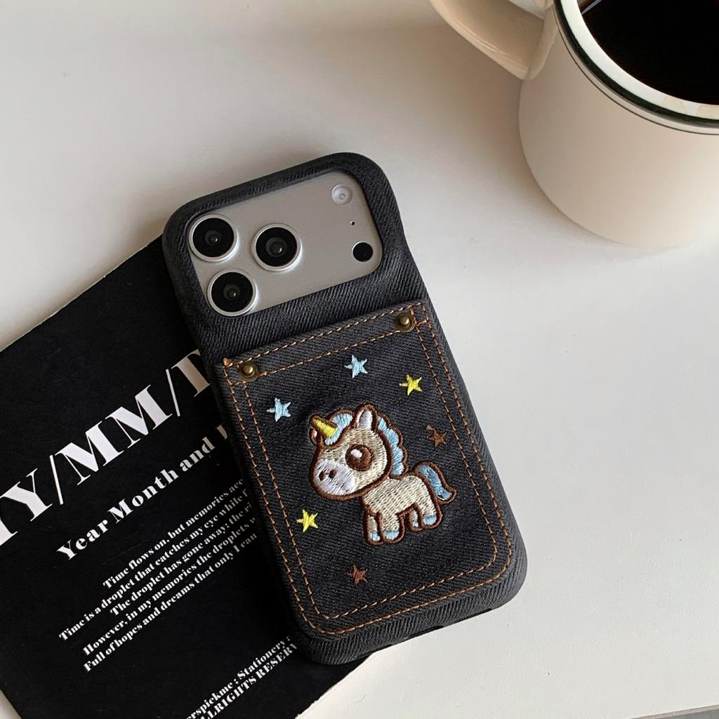Denim Embroidered Maca Bag for Apple 17Promax Mobile Phone Case iPhone16 Stars 15 Creative 14/13