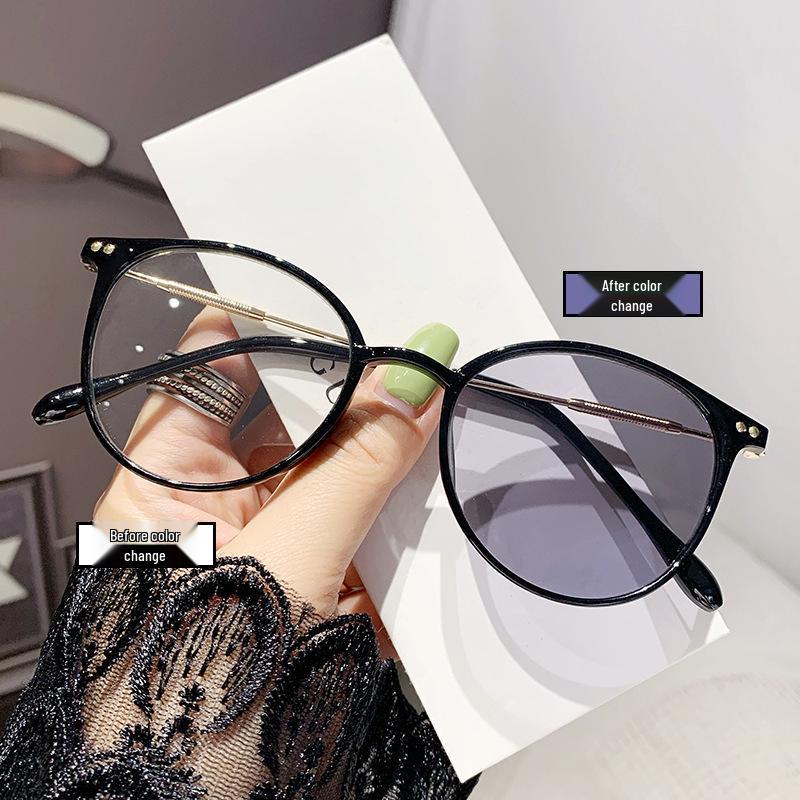 Photochromic Anti-Blue Light Fashionable Oval Glasses for Myopia