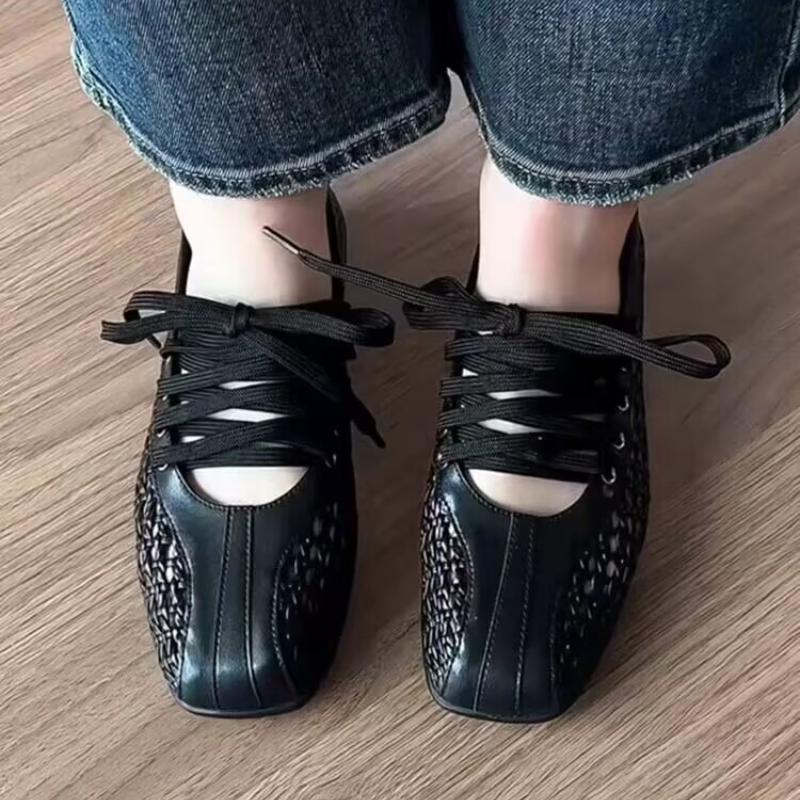 

Мода 2025 Новые сетчатые сандалии-балетки Женские туфли Мэри Джейн с квадратным носком Полые лоферы Летние неглубокие повседневные кроссовки 35 чёрный