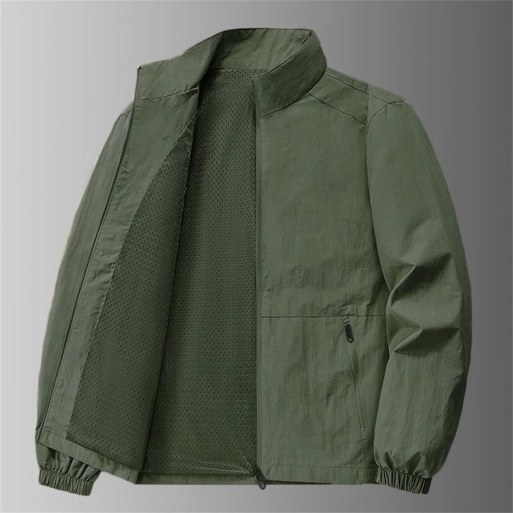 Autumn New Men's Jacket Stand Collar Stylish Casual Outdoor Jacket Solid Color Breathable Fabric Lightweight Basic Style Outwear