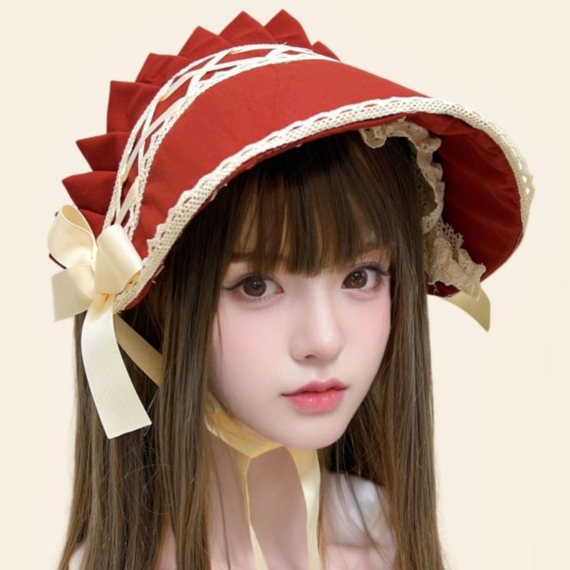 Lace Bowknot Bonnet Hat Soft Comfortable Costume Hat Cosplay Headwear For Women Seasonal Holiday Photography Accessories