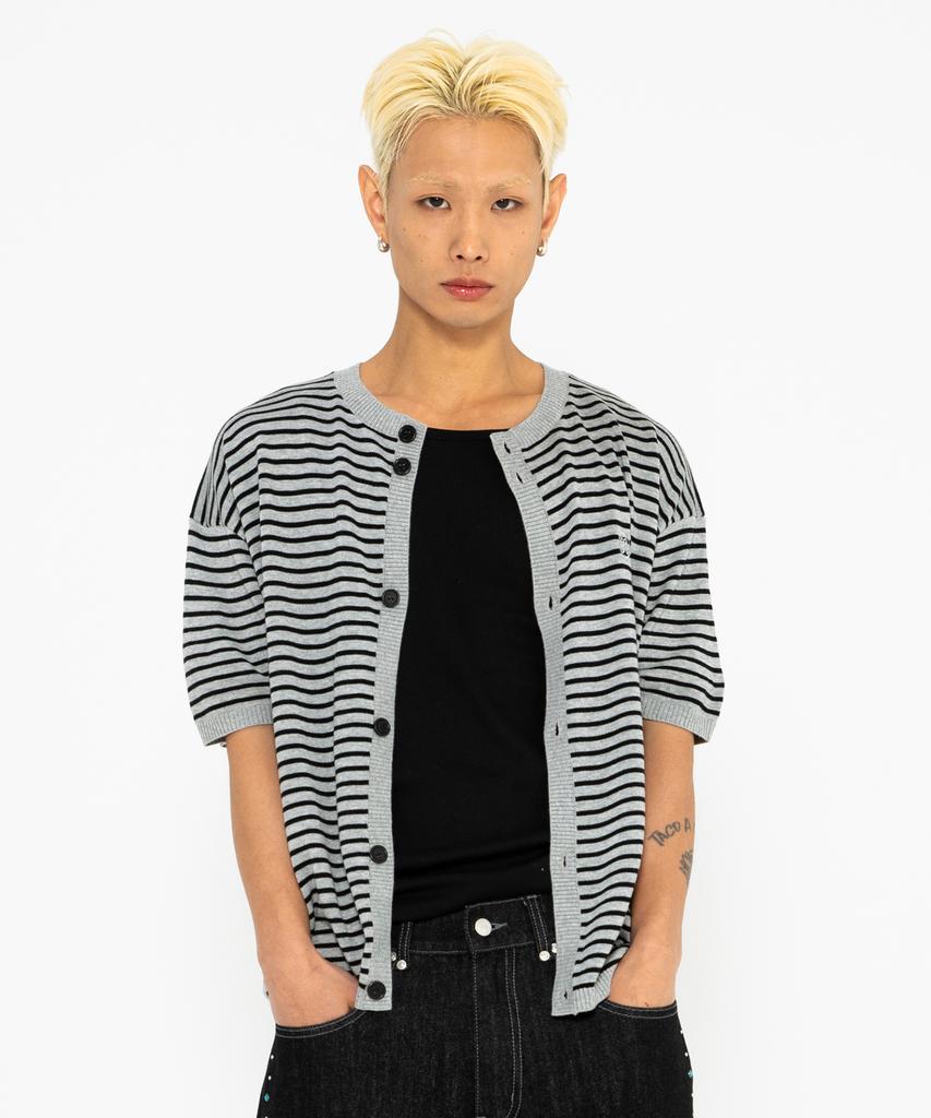 XTONZ Xtk182 Round Stripe Crop Cardigan (Gray)