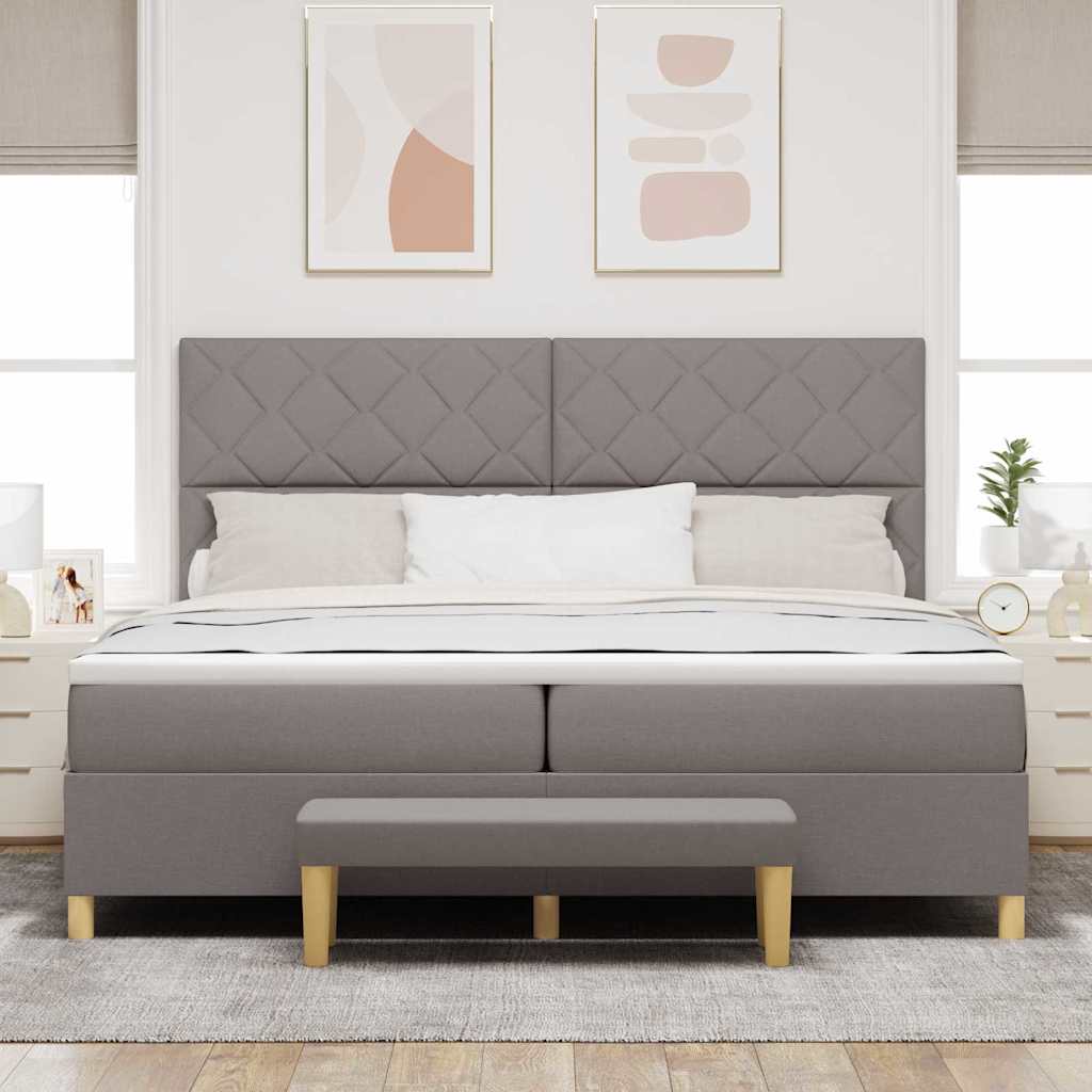 Box Spring Bed with Pillows and Headboard Taupe 200 X 200 Cm Fabric