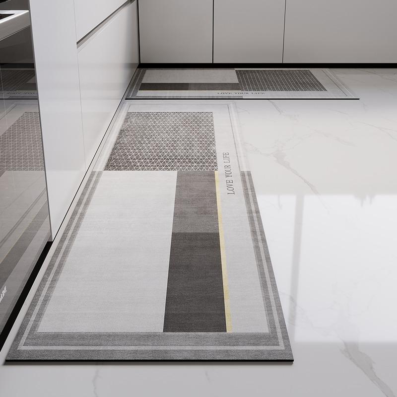 Rug for Kitchen Floor Mat Runner Long Carpet PVC Waterproof Leather Foot Mats Anti-slip Carpets Gray Home Decor Rugs