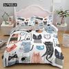 Cat Duvet Cover Set Digital Different Color Cartoon Cute Cat Bedding Set Bedclothes Double Queen King Size Polyester Qulit Cover