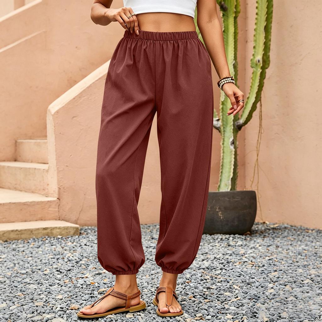 Women's Fashion Elastic Waist Casual Pants Loose Daily Haren Pants