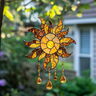 Sonnendesign Sonnenfänger Acryl Hängedekoration Buntglas-inspirierter Sonnenfänger Fensterdeko für Garten oder Wohnzimmer