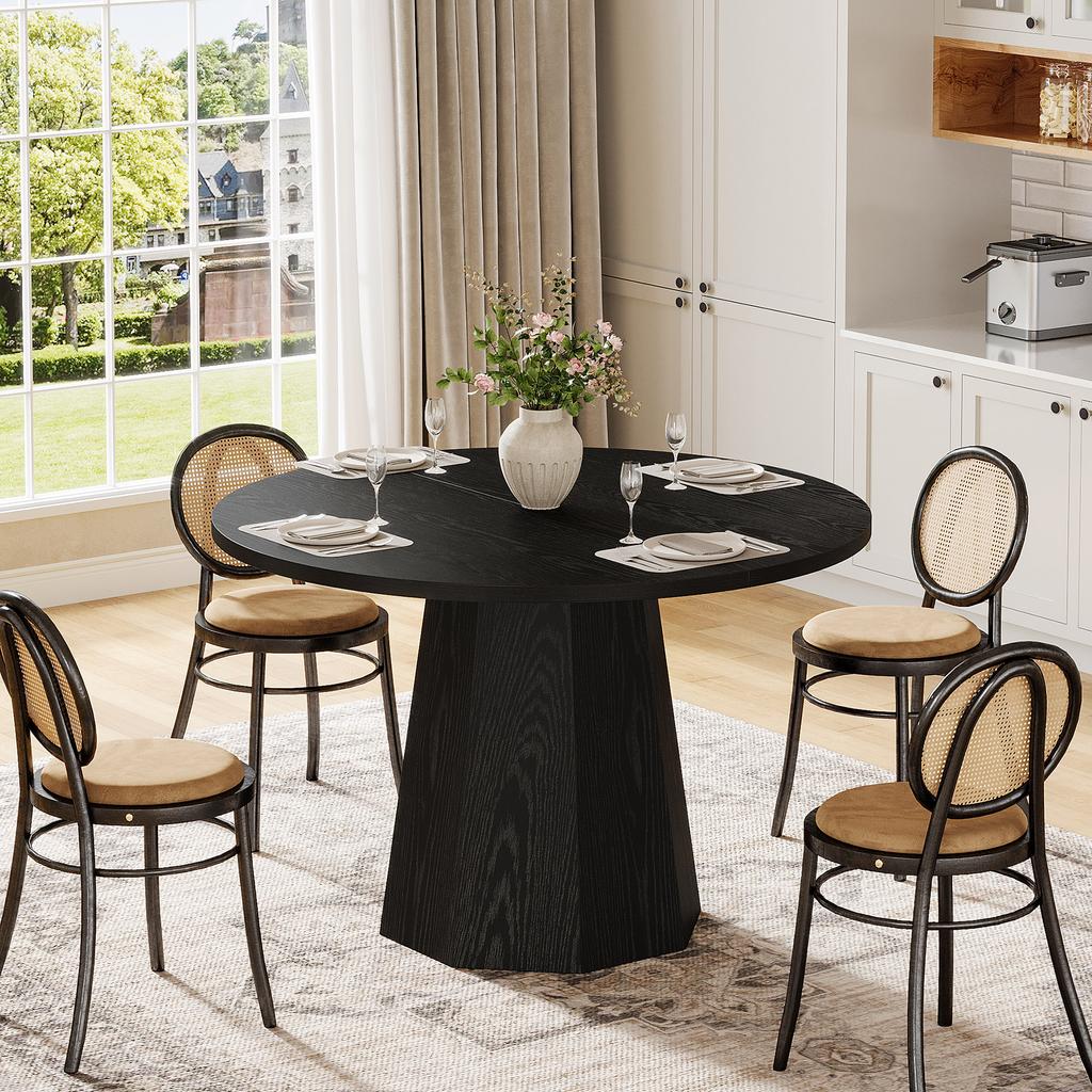 Tribesigns Round Dining Table, 118 Cm, Small Kitchen Table, Black for 4 People, Dining Room Table with Sturdy Base