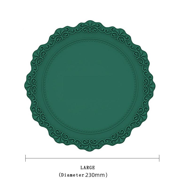 European Lace Silicone Table Mat Retro Embossed Heat Insulation Thickened Round Anti-Skidding Pad Kitchen Waterproof Placemat