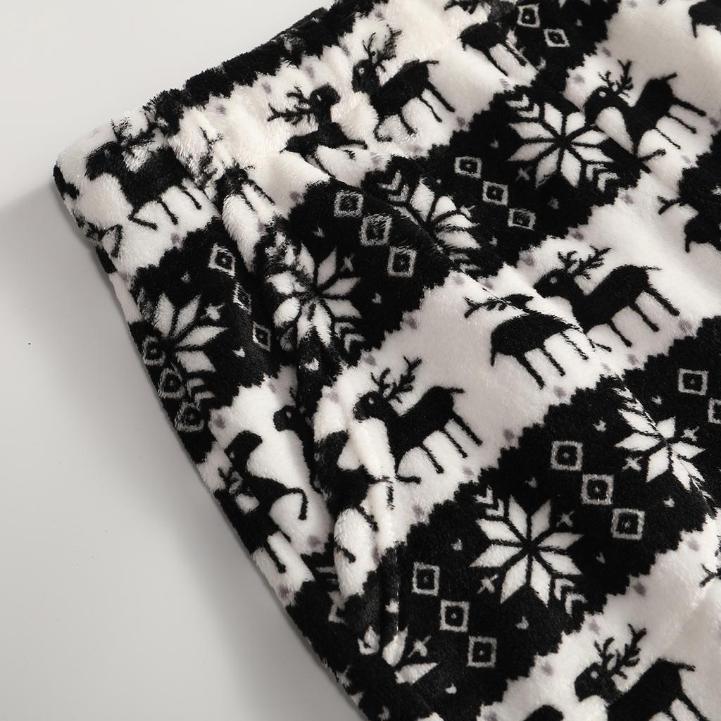 Women Pajama Pants Plush Sleep Pants Soft Elastic Waist Pajama Bottoms Patterned Pants With 2 Pockets