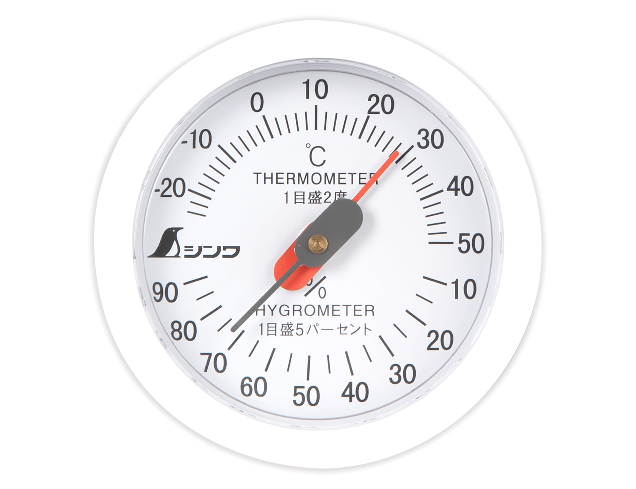 Shinwa Sokutei 72695 Thermometer and White Hygrometer, Analog,