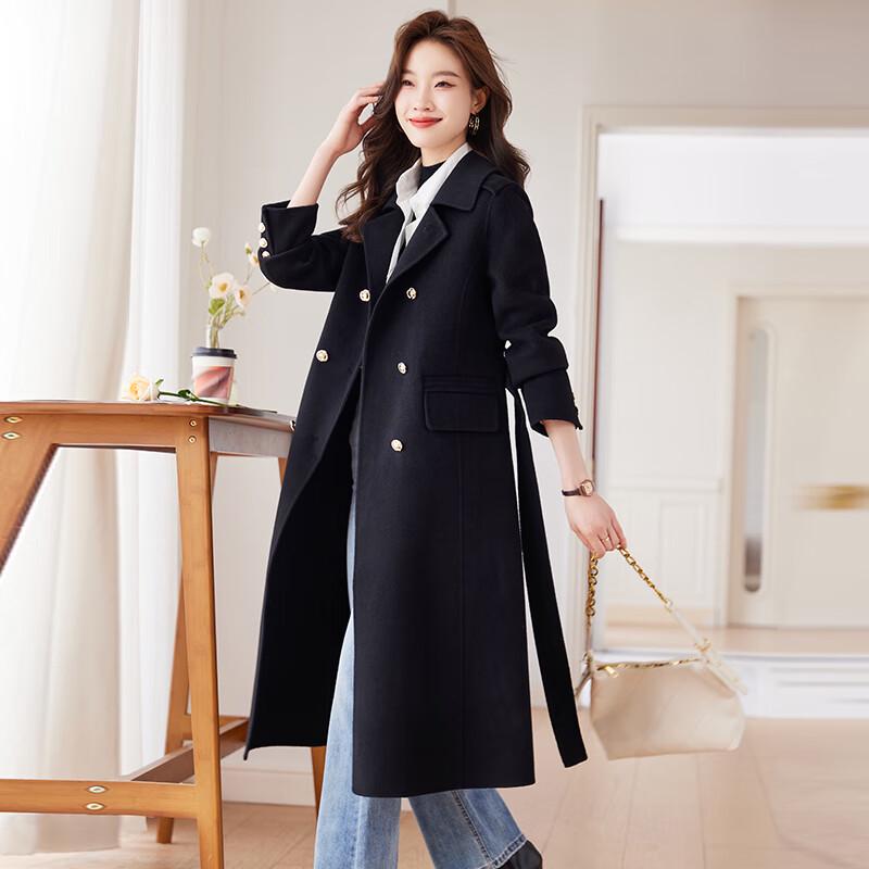 Tluoman Women s Elegant Knee-Length Double-faced Wool Coat L