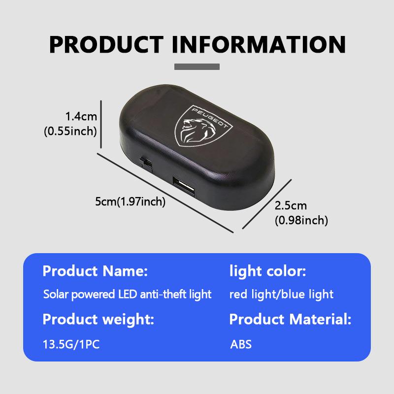 Solar Car LED Alarm Light Anti-Theft Security Warning Flash Lamp For Peugeot GTLine 308 508 5008 3008 RI 406 607 RCZ 301 208 GT