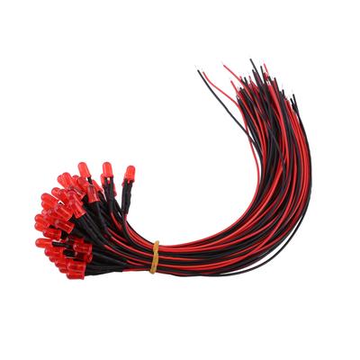 50 Stück Vorverdrahtete DC12V Diffuse LED Dioden Mehrfarbiges Licht 5mm Rot(# 5)