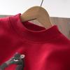 Boys' Red Fleece-Lined Winter Hoodie 2025 - Stylish Year of the Horse Top for Middle and Big Kids.