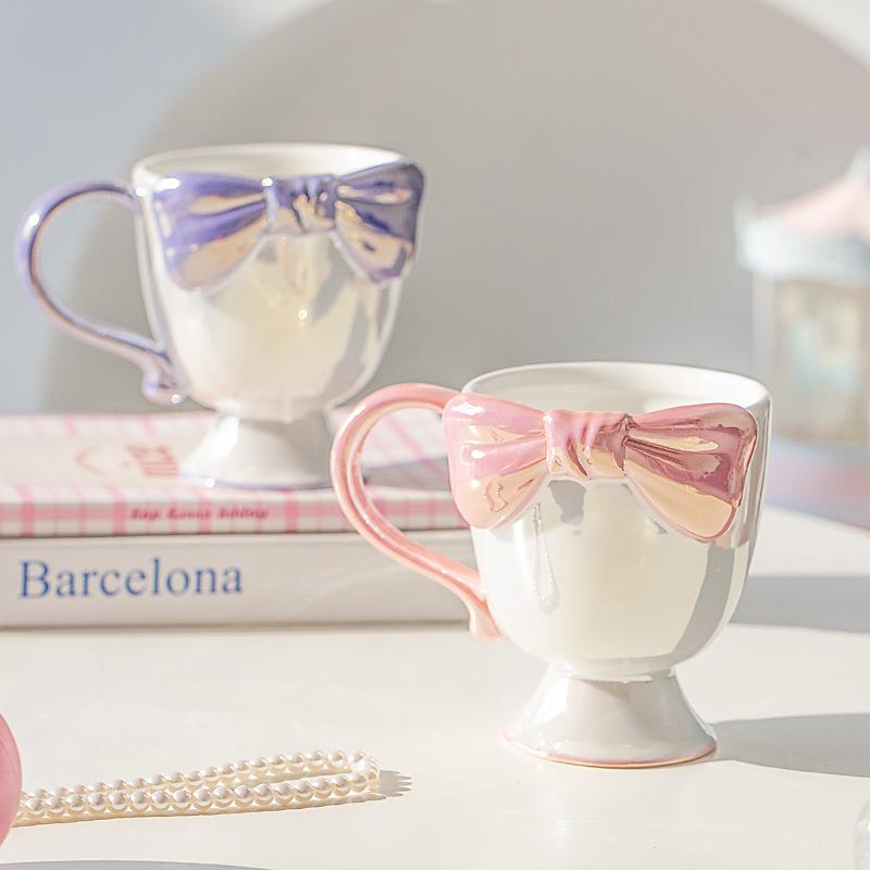 Bow Shaped Ice Cream Ceramic Cup Coffee Mug Dessert High Footed Cup Ceramic Cup Home Tea Cup Breakfast Milk Coffee Cup