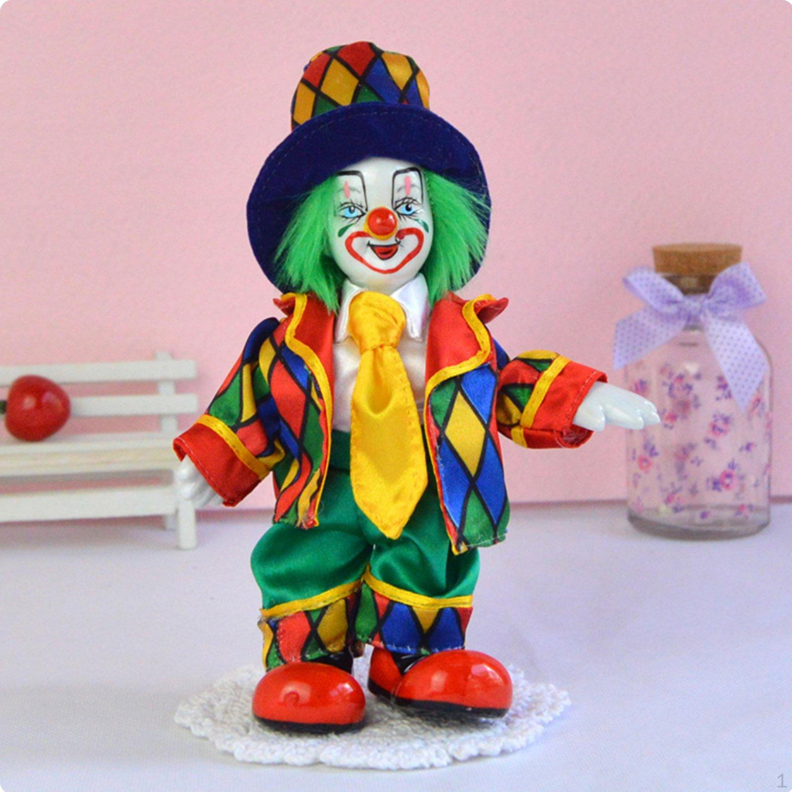 6 Inch Standing Clown Doll Hand Painted Handmade Ceramic Colorful Costume Porcelain