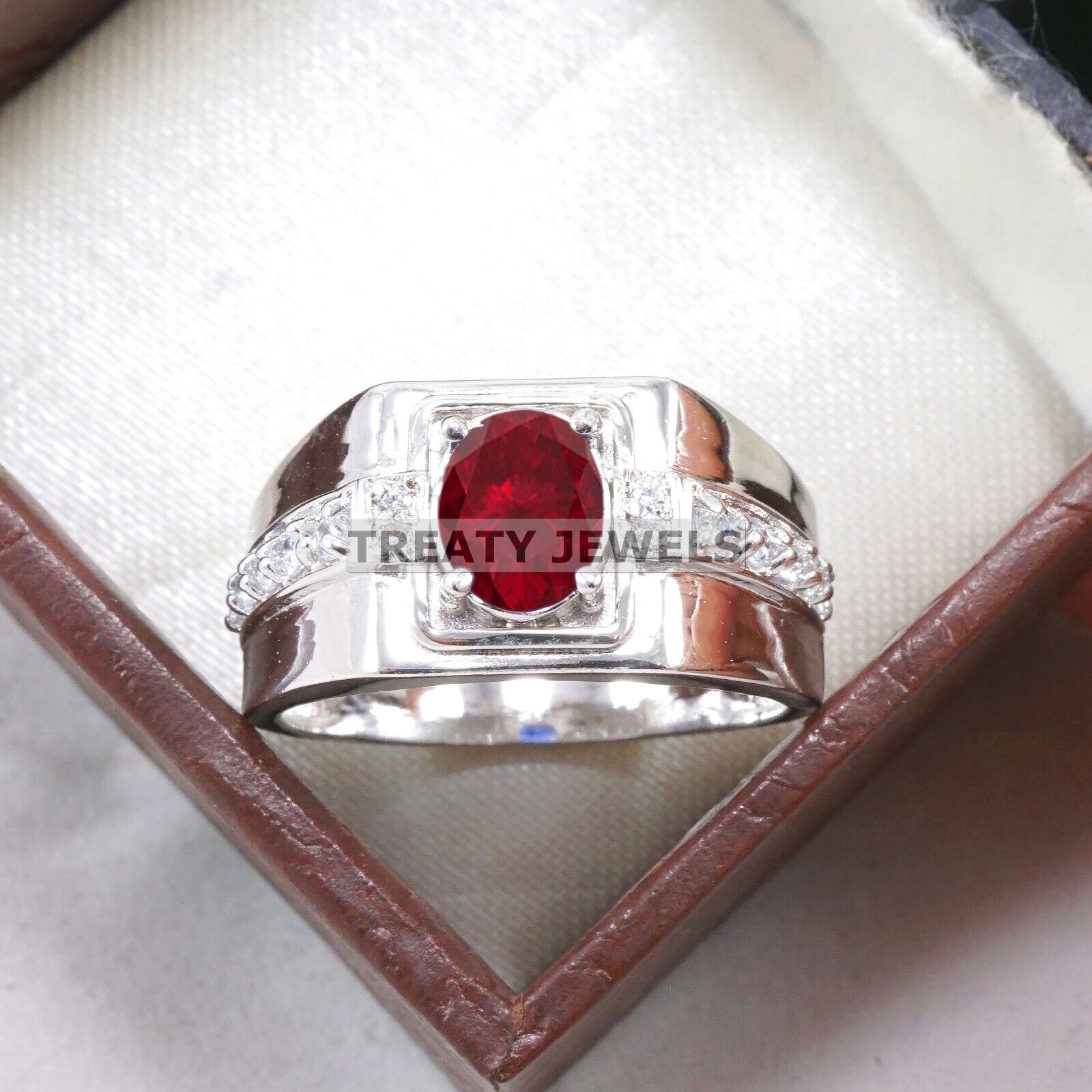 

Ruby Oval Cut Gemstone With 925 Sterling Silver Ring For Men s #B543 JL375686402645 4-16 US срібний