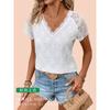 New Elegant Women's Solid Color Hollow Embroidered Lace Splicing Short Sleeve T-Shirt Tops for Women