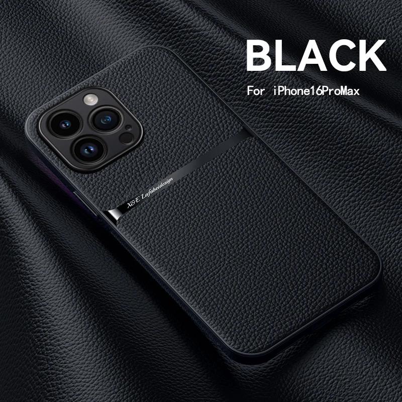 

Роскошный чехол-книжка из ПУ-кожи Coque для iPhone 17 Air 17Pro Max 17E 16 Pro Max Plus Магнитный чехол-ракушка для iPhone 16Pro Задняя крышка For iPhone 16 Pro чёрный