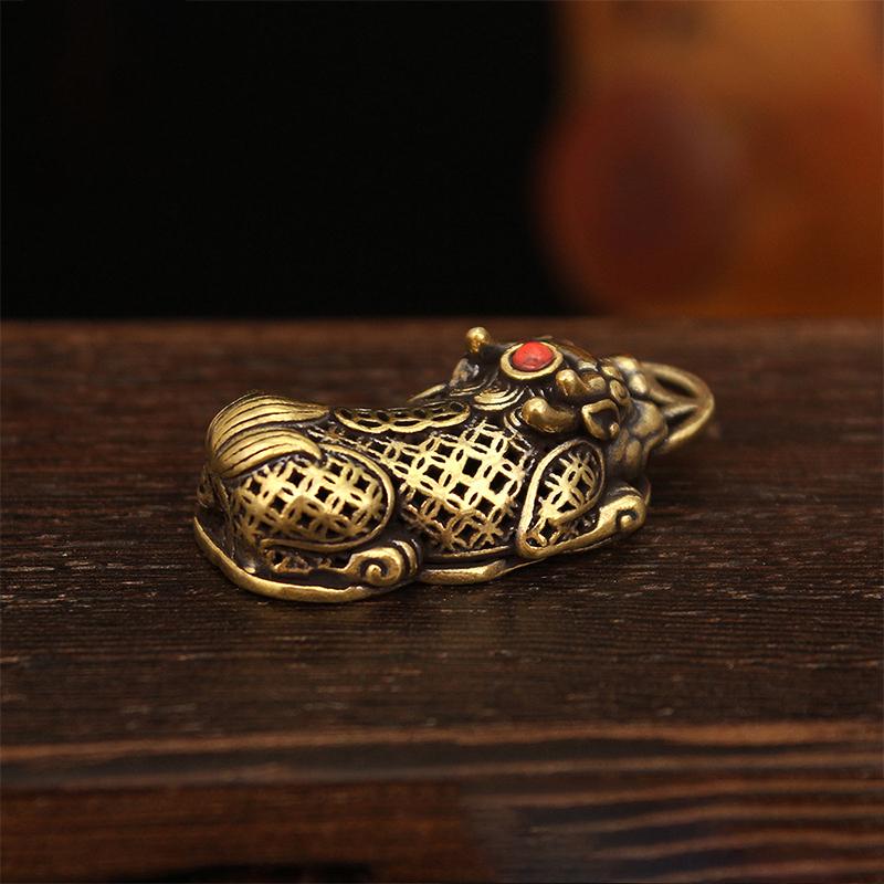 Brass Pixiu Coin Chinese Miniature Figurines - Lucky Ornament For Home Office Tabletop Decoration | Traditional Feng Shui Charms