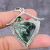 Natural Seraphinite, Diopside Gemstone 925 Sterling Silver Pendant 2.28" ET-1559