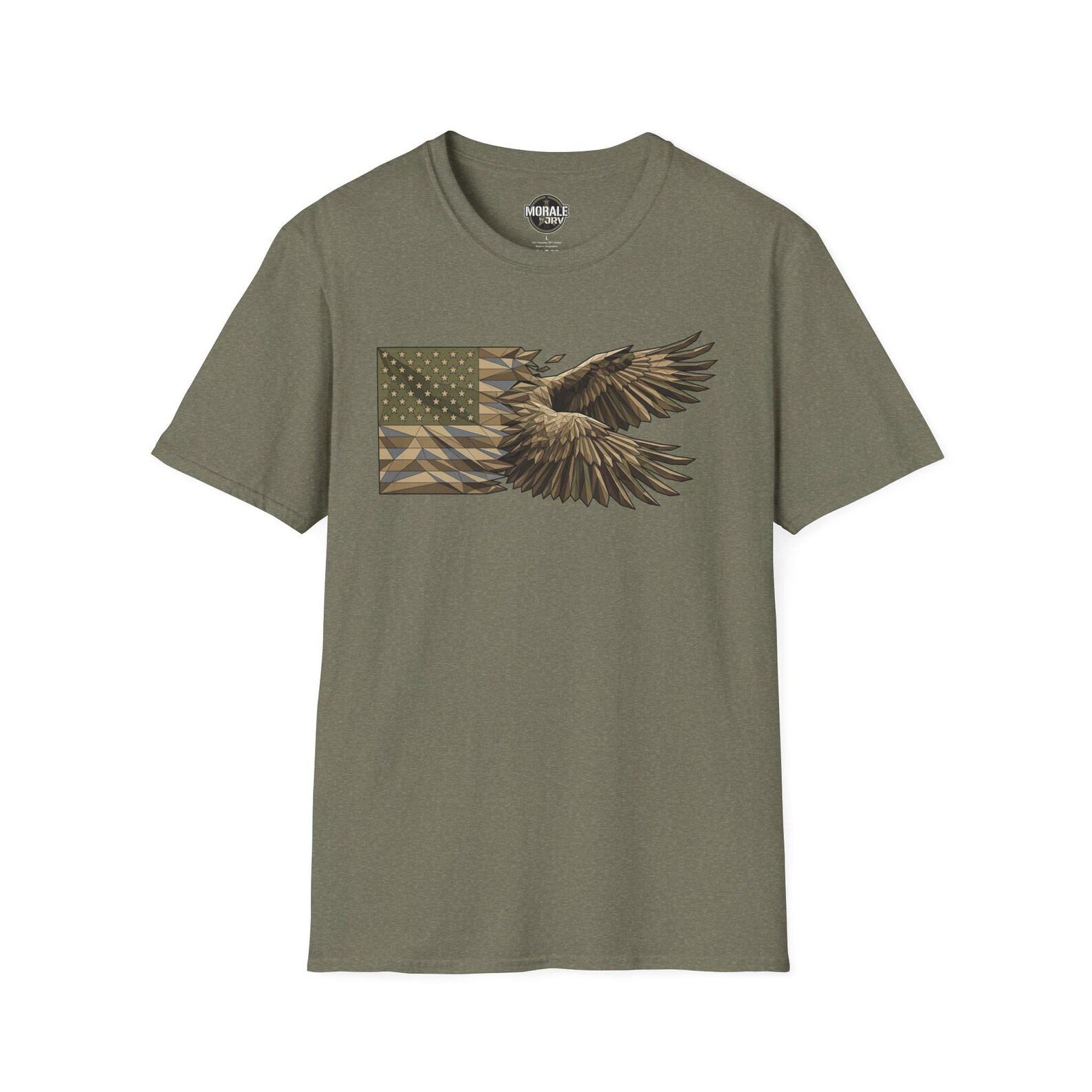 American Flag with Flying Eagle T-Shirt | Patriotic Bald Eagle USA Tee | Veteran XL