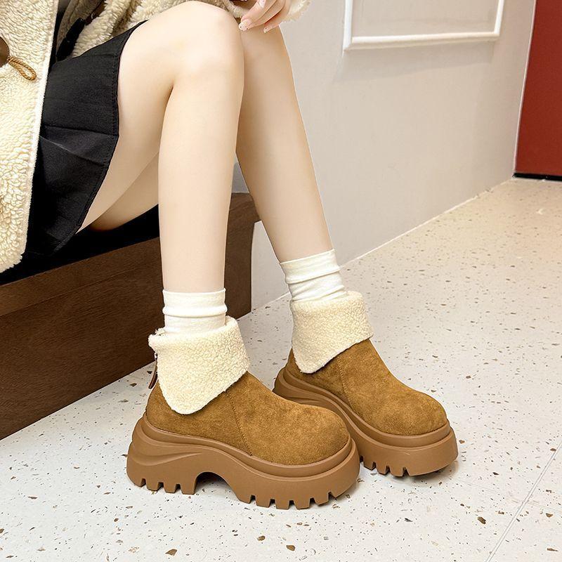 Women's Fur Mouth Large Size Thick Sole Soft Sole Winter Warm Fur One Snow Boots Padded Lined Ankle Boots Non-Slip Hiking Sports Cotton Boots