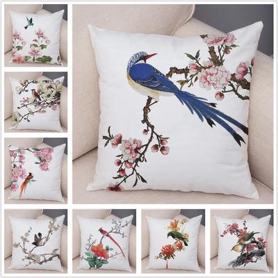 Super Moale Peluș Moale Acuarelă Păsări Drăguțe Floare Mierlă Ciocănitoare Mierlă Aurie Vrabie Fructe Pernă Decorativă cu Ciucuri Față de Pernă