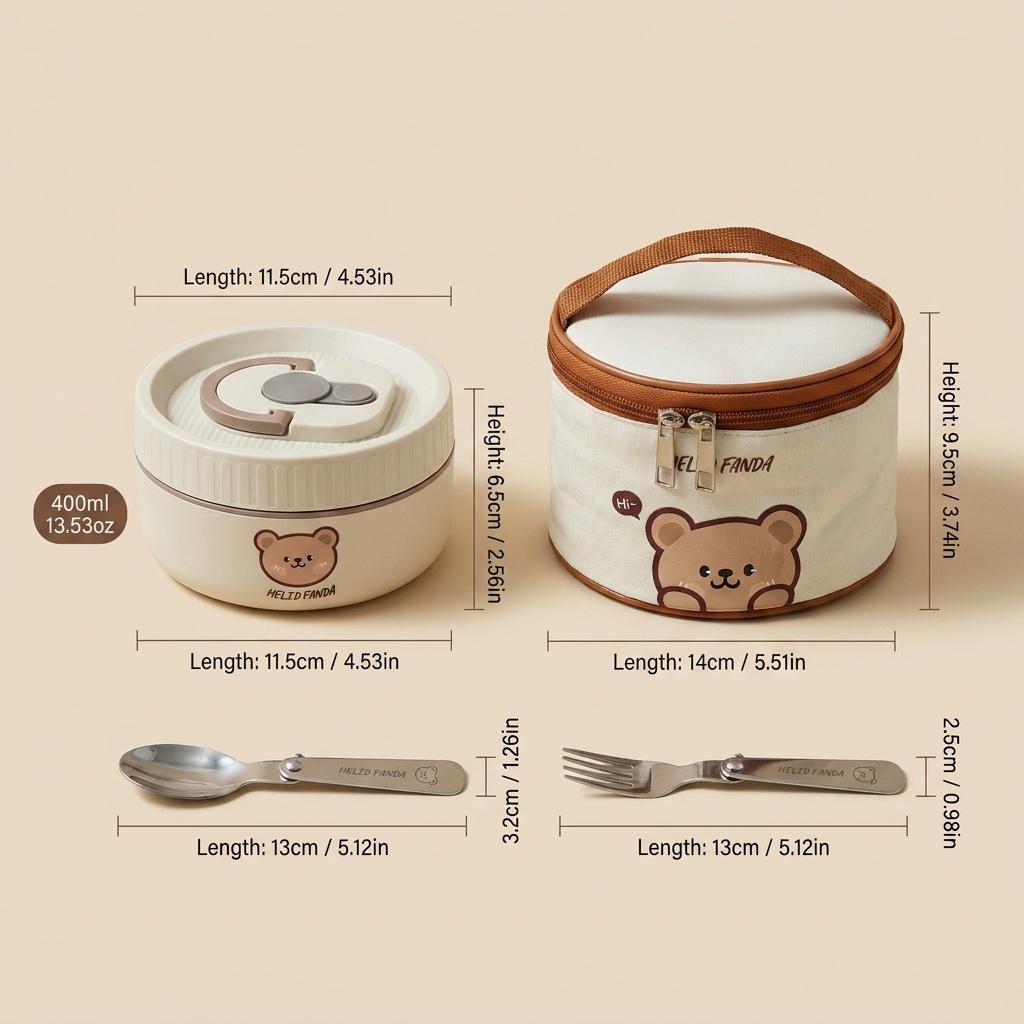 304 Stainless Steel Thermal Lunch Box with Handle Leakproof Microwavable Round Bento Box Food Storage Container for Kids School