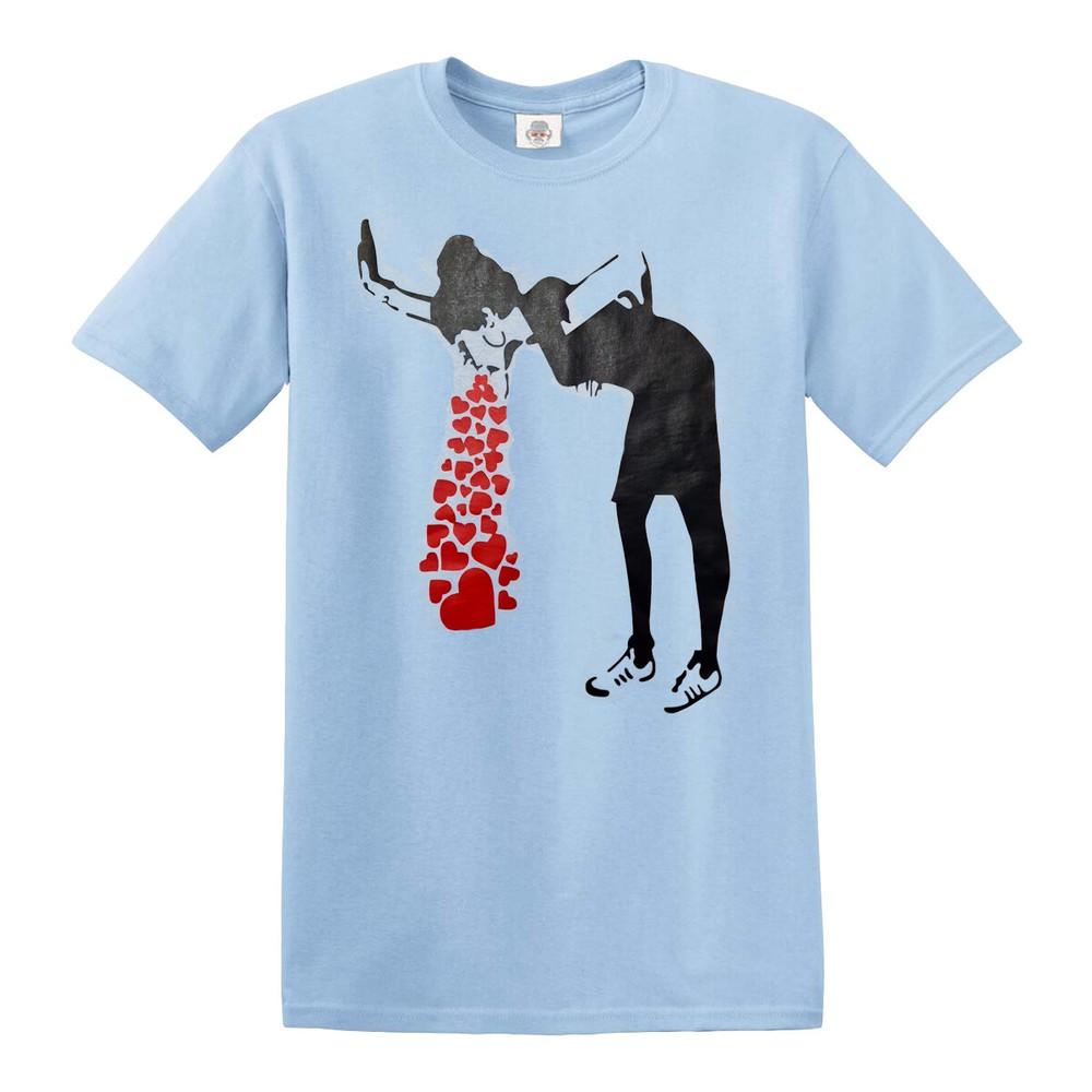 Banksy love sick girl vomiting valentines day hearts crew neck cotton mens ts 2XL