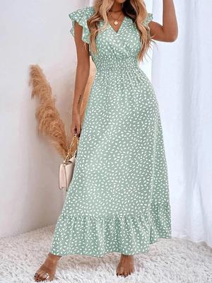 Chiffon Long Dresses Women Summer Sleeveless V Neck Polka Dot Dress Boho Beach Sundress Casual Elegant A-Line Dresses