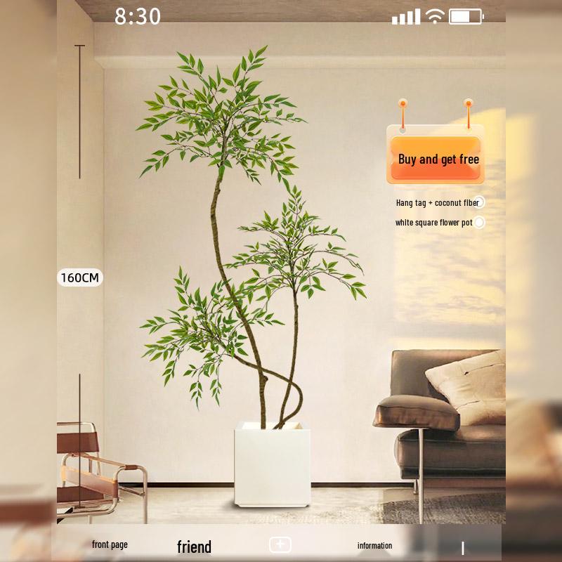 Large Indoor Potted Nandina Domestica Faux Plant - Luxury Green Décor for Living Room