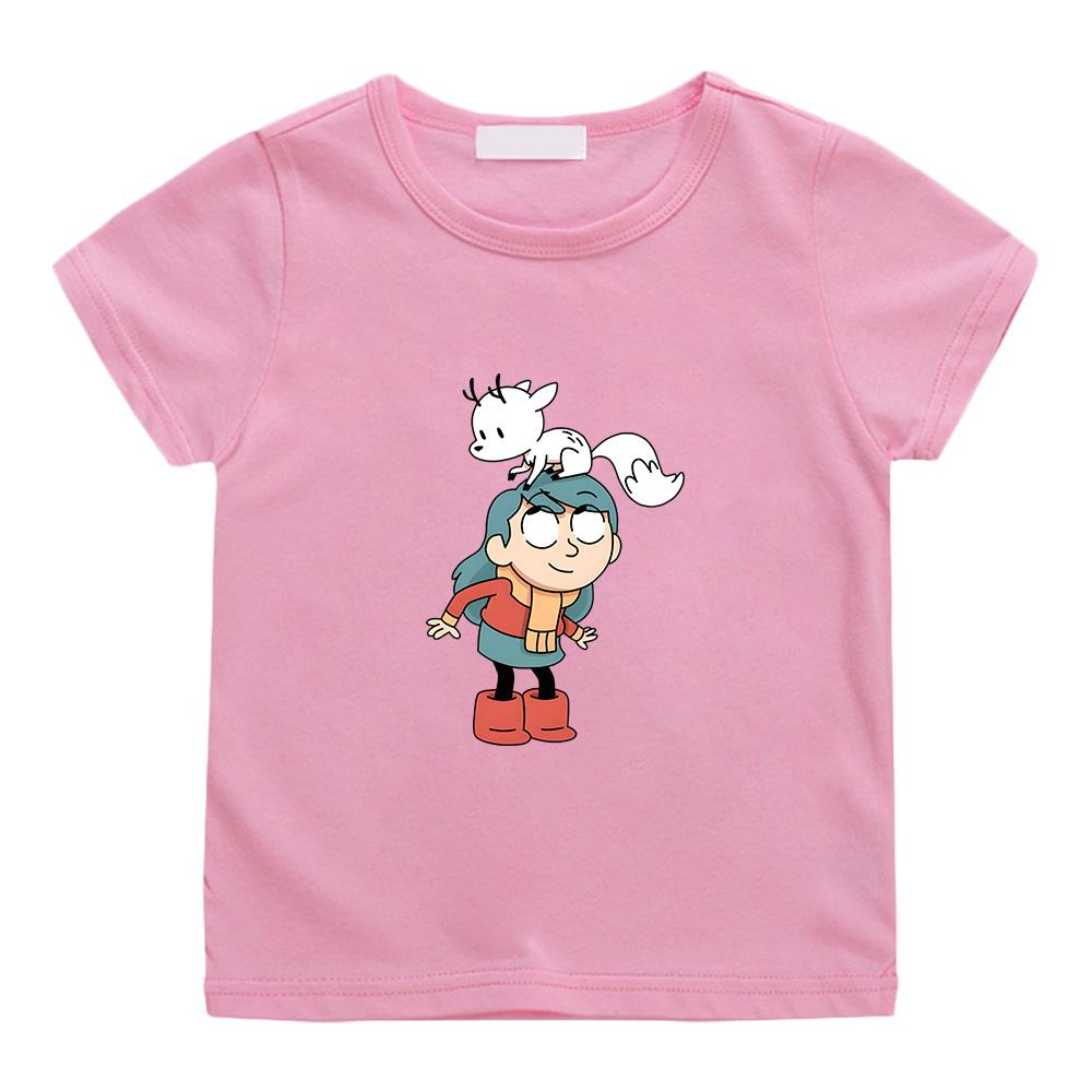 Hilda y Twig Juegan Juntos Camiseta con Estampado de Anime Niñas Lindas Niños Kawaii Tops para Niños Verano Tendencias Creativas Camisetas Ropa de Algodón